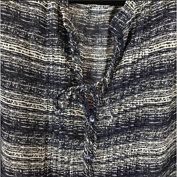 Gap Factory Navy Blue Cream Striped Sheer Tie-Front Blouse Women Size M Medium - Picture 4 of 6